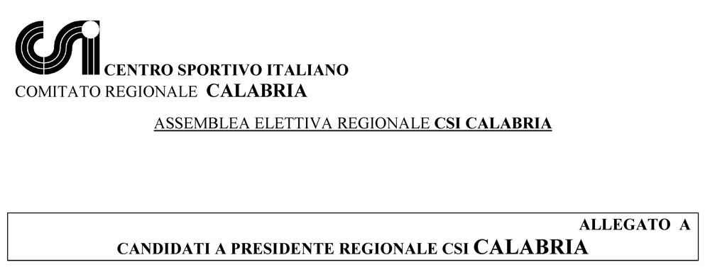 Elenco candidatura Presidente Regionale CSI 2016